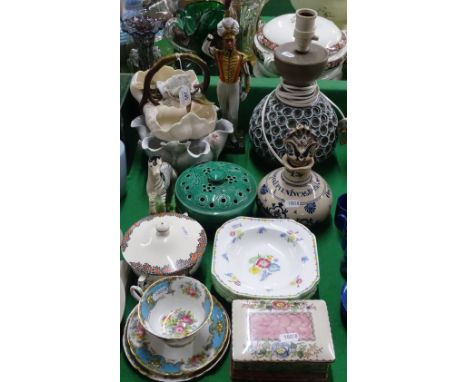 Studio pottery table lamp, Shelley dishes and cup and saucer, etc.