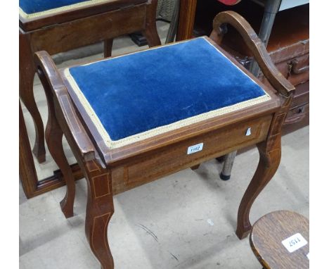 An Edwardian mahogany and satinwood banded piano stool.