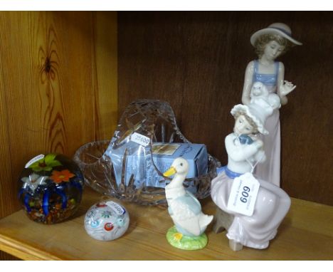 2 NAO figures, Beswick duck, paperweights, etc.