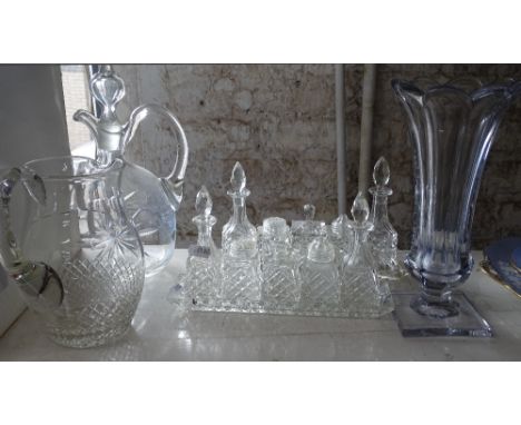 2 cruet sets, a cut-glass jug and decanter, etc.