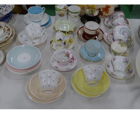 Various Vintage Shelley cups and saucers, Shelley jampot, etc.