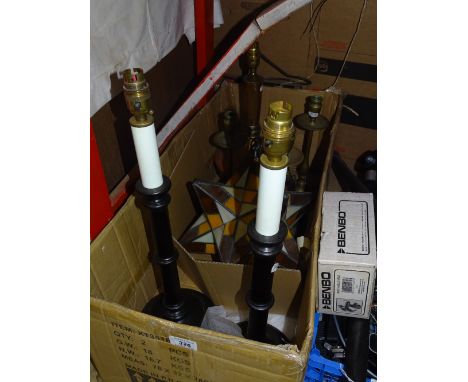 Pair of table lamps, candlesticks, star design hanging lantern, etc.