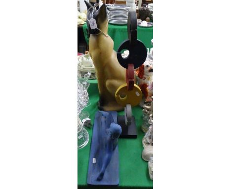 Deco style figure, a large Siamese cat figure table lamp, etc.