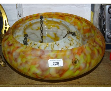 A marble glass ceiling light shade and Art Deco mottled glass shade.