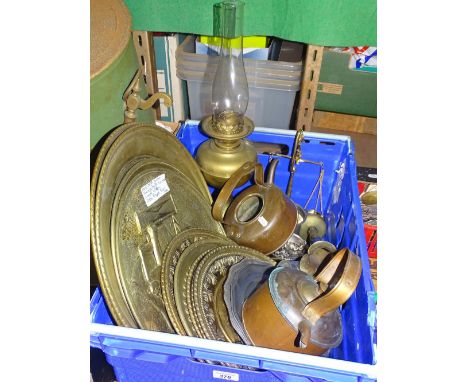 Brass lamp, copper kettles, etc.