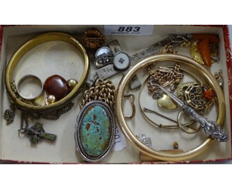 Victorian and later jewellery, crucifixes, a bangle, cufflinks etc