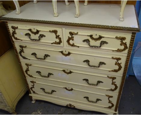 A Continental painted 5-drawer chest on bracket feet, W 106cm