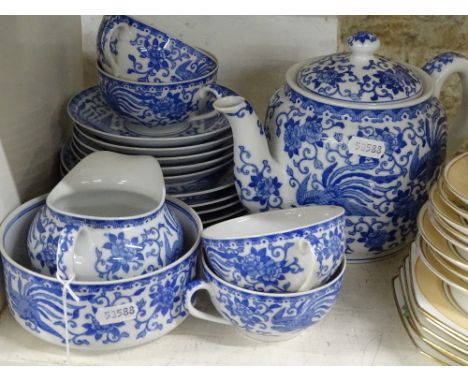 A Noritake blue and white tea service