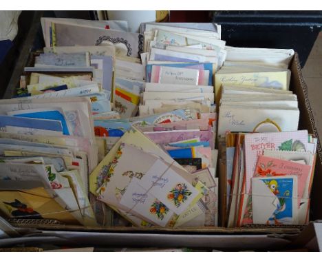 A boxful of Vintage greetings cards including 21st birthday, Mother's and Father's Days etc
