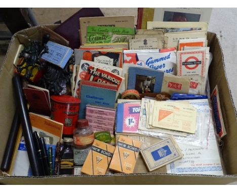 Vintage stationery items from and old Post Office, a blotter, a moneybox, maps etc 