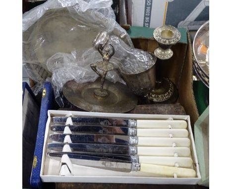 Cased cutlery, fish cutlery, a candelabra and a silver-mounted sugar caster