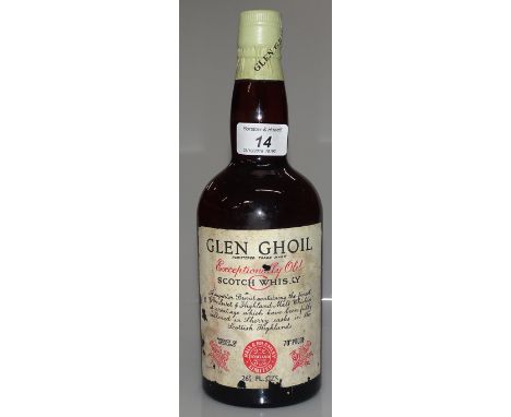 A bottle of Glen Ghoil exceptionally old Scotch whisky