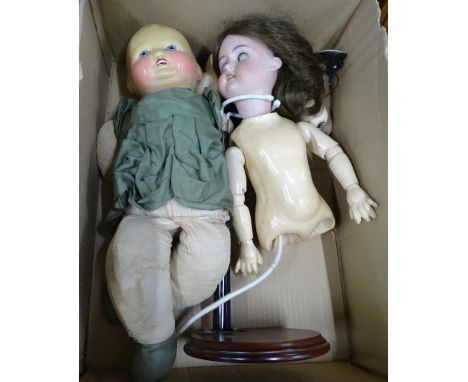Armand Marseille porcelain headed doll, and another Vintage doll