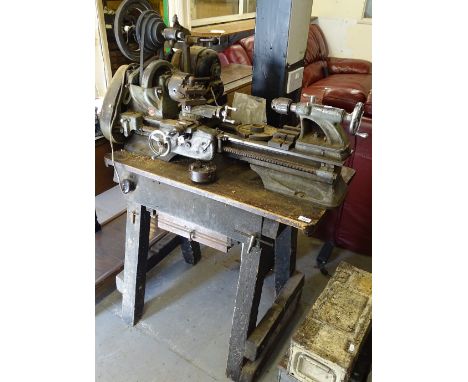 A Vintage Atlas (USA) bench-mounted lathe, overall length 1m