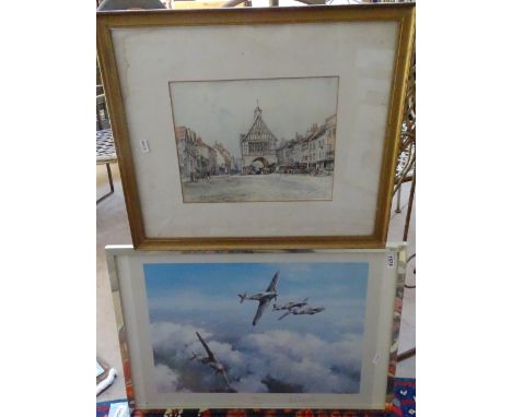 A framed print, "Hurricane", by Robert Taylor, signed in the mount, and F W Howells, watercolour, Bridgnorth, dated 1938 (20