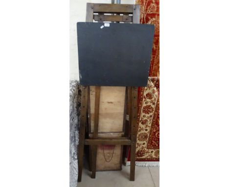 An oak folding artist's easel and blackboard