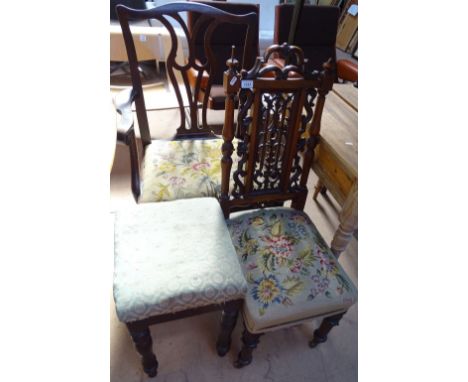 A Georgian Chippendale style carver chair with tapestry seat, a Victorian Gothic chair and a Victorian turned leg stool (3)