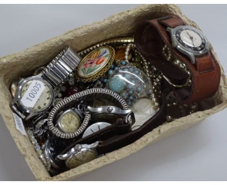 A collection of Vintage wristwatches and costume jewellery