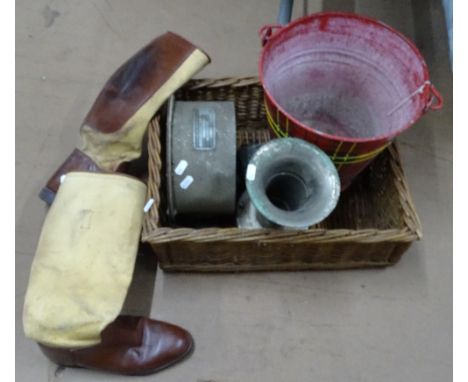 A tartan bin, a loud speaker, a pair of boots etc