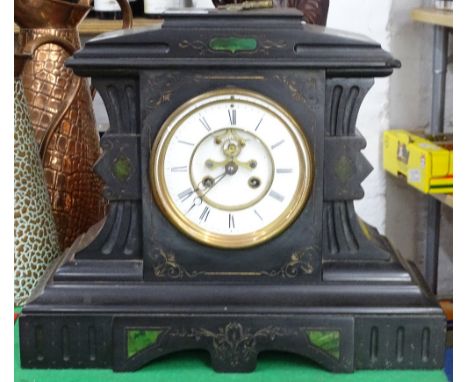 A Victorian carved slate-cased architectural mantel clock, 8-day striking movement, height 12.5"