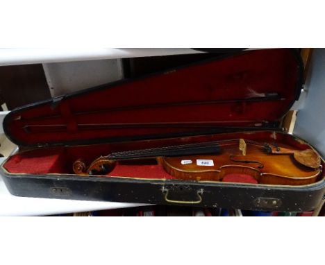 A Vintage violin and 2 bows in fitted case