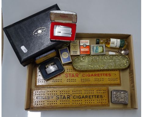 Advertising cribbage boards, costume jewellery etc