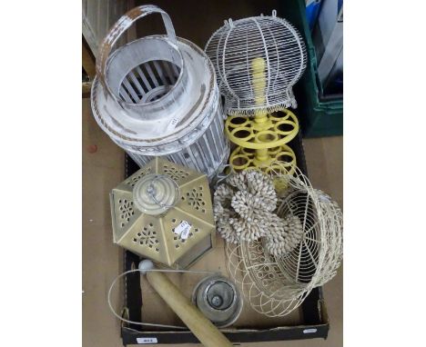 Wirework baskets, a lantern etc
