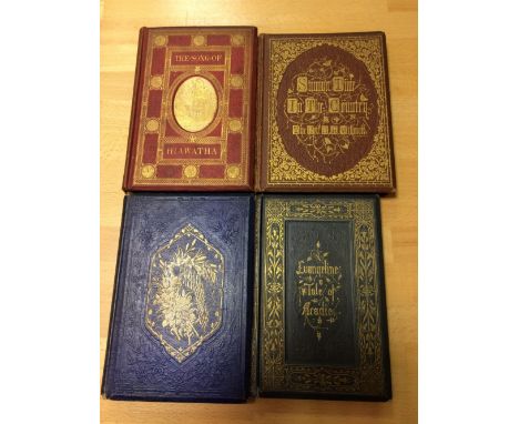 Literature with embossed covers, 19th century, thirteen various vols. 8vo or smaller, including two manuscript albums, one wi
