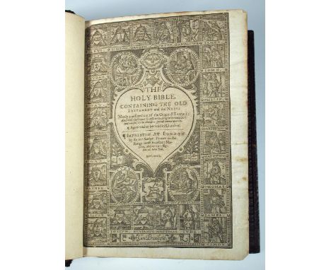 Bible, Geneva version, London: Robert Barker 1632, black letter, engraved title page trimmed and remounted, calendar, prayers