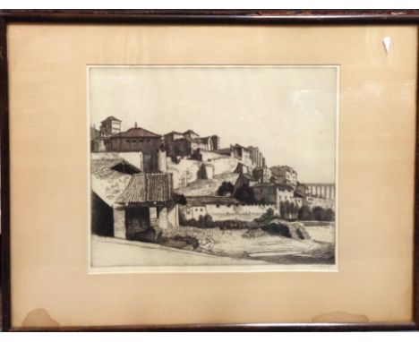 William Strang (Scottish, 1859-1921) Study of San Martin's Bridge, Toledo, 26.5 x 30 cm; and View over the City of Toledo, et