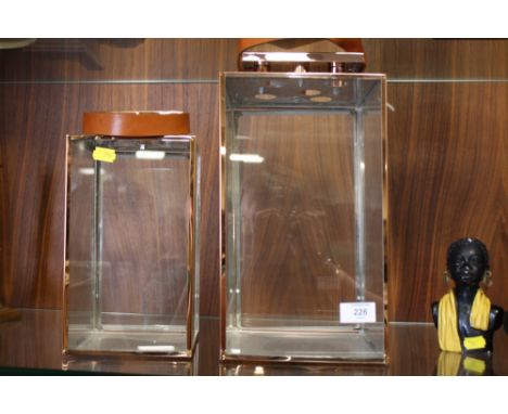 TWO GLASS PANELED HURRICANE LAMP STYLE CANDLE HOLDERS