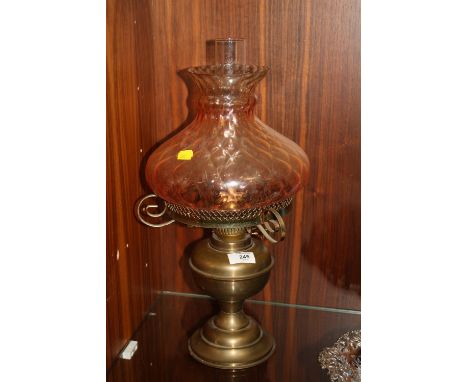 OIL LAMP WITH PINK GLASS SHADE