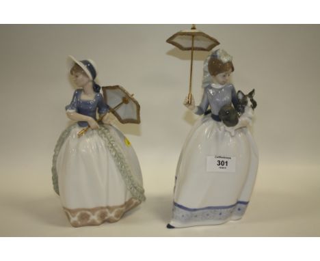 TWO FEMALE NAO FIGURES WITH PARASOLS