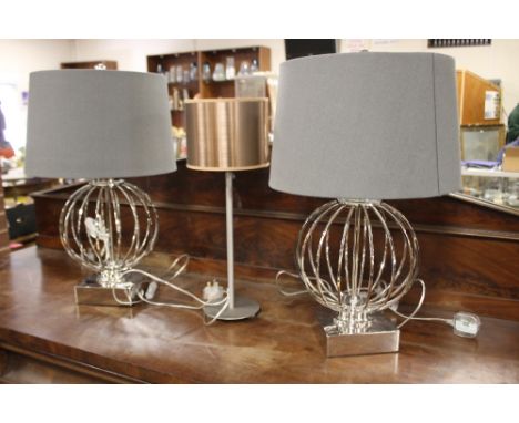 A LARGE PAIR OF MODERN TABLE LAMPS WITH SHADES AND ONE OTHER LAMP (3)