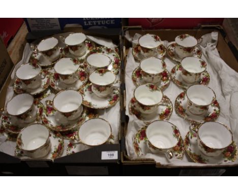 TWO TRAYS OF ROYAL ALBERT OLD COUNTRY ROSES CUPS AND SAUCERS