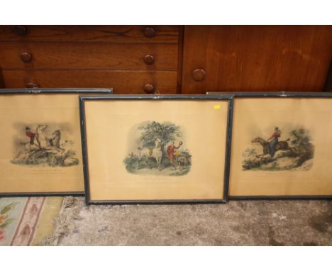 THREE FRAMED AND GLAZED VINTAGE FRENCH CARLE VERNEL HUNTING PRINTS