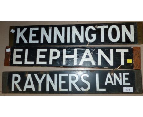 Three London Transport train destination boards (2 enamel originals)