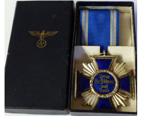 GERMANY THIRD REICH NSDAP 15 Years Long Service Award silvered finish with blue enamel with original ribbon and box