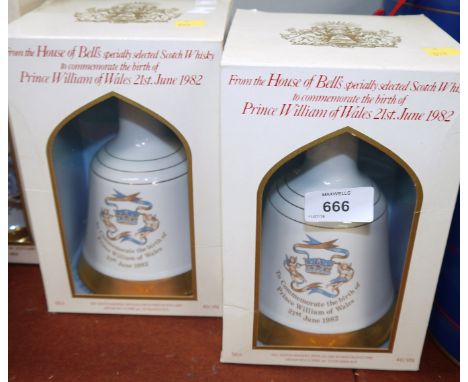 2 Bells Scotch Whisky Decanters to commemorate the Birth of Prince William 21.6.82 50cl