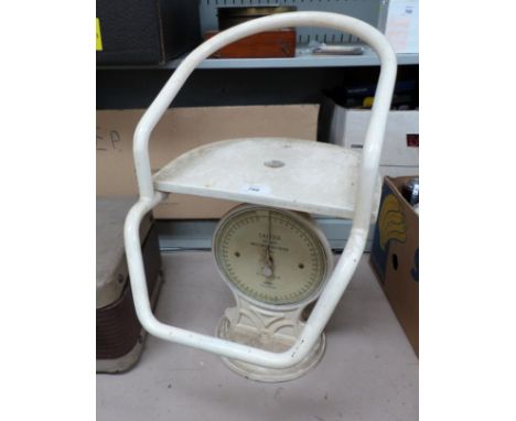 A set of vintage Salter child weigh scales with seat