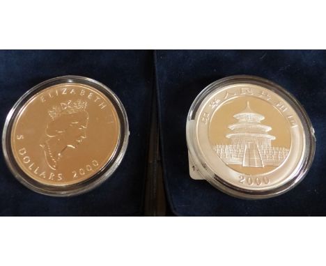 Two modern fine silver coins: Canada 5 dollars 2000 and China 2000