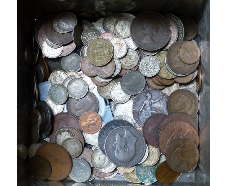 A collection of pre decimal crowns; silver 3d's; pre decimal coins etc.