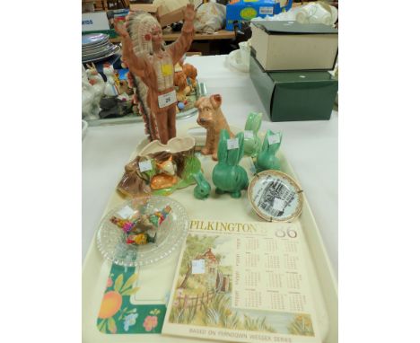 A Ltd ed colour bisque china figure of Chief Illiniwek, Sylvac dogs etc.