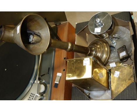 A 19th century candle lantern, spring loaded; a 1920's cigarette lighter; a ''British Pullmatch'' stand; other smoking relate