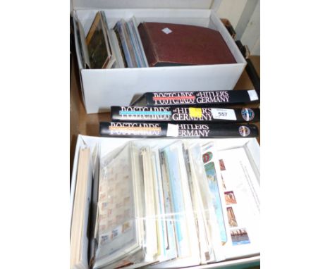A collection of railway related postcards, an album 8 vintage US cards, repro Titanic cards, 3 vols Postcards of Hitler's Ger