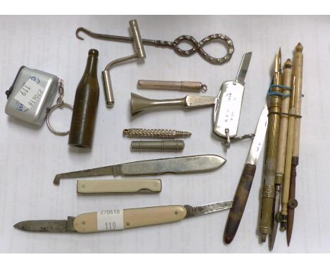 A small Georgian silver fruit knife, a Wallers Brewery advertising bakelite pen and other items