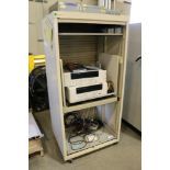 Rolling Metal Computer Tower, (2) Agilent Technologies 34980A Mulitfunction Switch/Measure Units