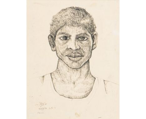 † ABDEL HADI AL GAZZAR (EGYPTIAN 1925-1966) SOAD'S PORTRAIT IN RAS EL BAR (PREPARATORY SKETCH FOR A FIGURE IN PEACE)signed, t