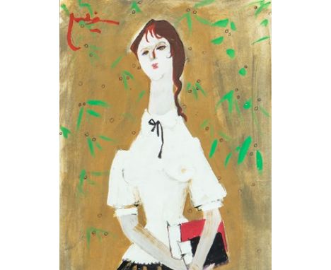 • † SEIF WANLY (EGYPTIAN 1906-1979) PORTRAIT OF SOAD WAHBYsigned in Arabic upper leftgouache on paper33 x 23.5cm; 13 x 9 1/4i