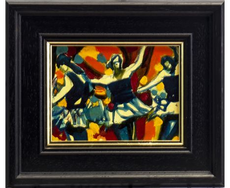 * JAMIE O`DEA (SCOTTISH b 1962), BURLESQUE oil on board 15cm x 19cm Framed